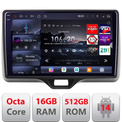 Navigatie Toyota Yaris 2020- Android radio gps internet 8 core QLED 2K 16+512 360 Edotec