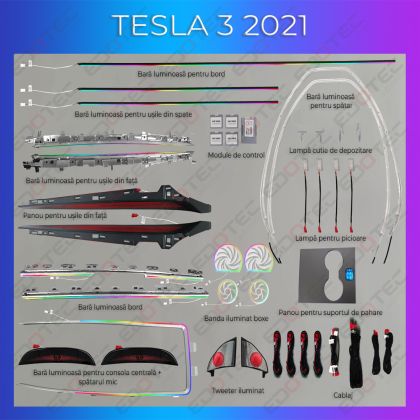 Tesla Model 3 2021-2022 hangulatvilágítás komplett telefonvezérlő szett