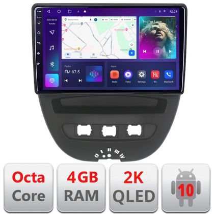 Navigatie Citroen C1 Peugeot 107 Toyota Aygo 2005-2014 Android ecran Qled 2K Octa core 4+32 KIT-C1+EDT-E410-2K v2
