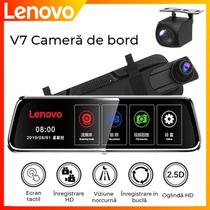 Oglinda cu camera DVR Lenovo V7 ecran de 9..66 inch 2K fata 1080p spate Wifi Blind Spot Adas