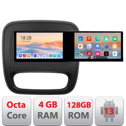 Navigáció Renault Trafic 2014-2017 Kit-rt09 Edotec 2 képernyő 8 magos 4+128 21.6 hüvelykes Incell android Wifi 5Ghz gps internet Q v1