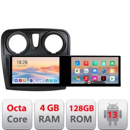 Navigáció Dacia Sandero Logan 2012-2020 Kit-sandero Edotec 2 képernyő 8 magos 4+128 21.6 hüvelykes Incell android Wifi 5Ghz gps internet