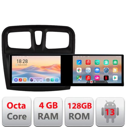 Navigáció Dacia Sandero 2012-2020 var B Edotec 2 képernyő 8 magos 4+128 21.6 hüvelykes Incell android Wifi 5Ghz gps internet a