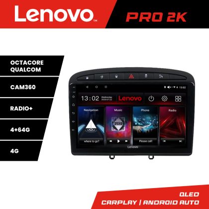 Navigatie Peugeot 308 Lenovo Kit-038 8 core QLED 2K 4+64 360 Android Waze USB Navigatie Internet Youtube Radio