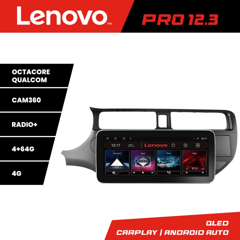Navigatie Kia Rio 2012- K-204 Lenovo PRO 4+64 12.3 inch qled android 4G DSP gps internet 8Core