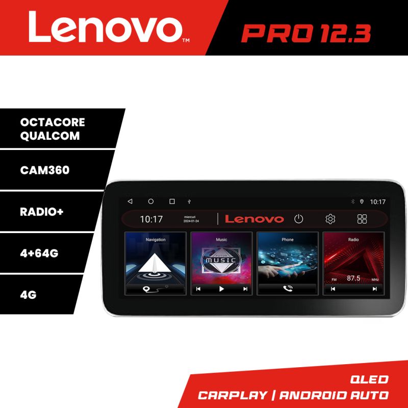 Navigatie Nissan Micra 2014-2019 Lenovo PRO 4+64 12.3 inch qled android 4G DSP gps internet 8Core
