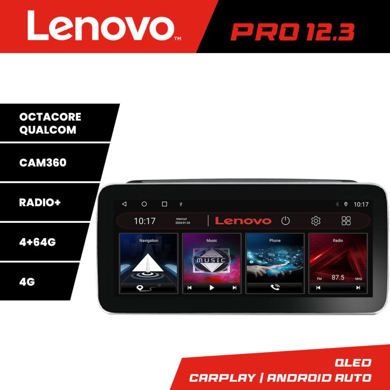 Navigatie skoda rapid seat toledo 2013+ lenovo pro 4+64 12.3 inch qled android 4g dsp gps internet kit-rapid