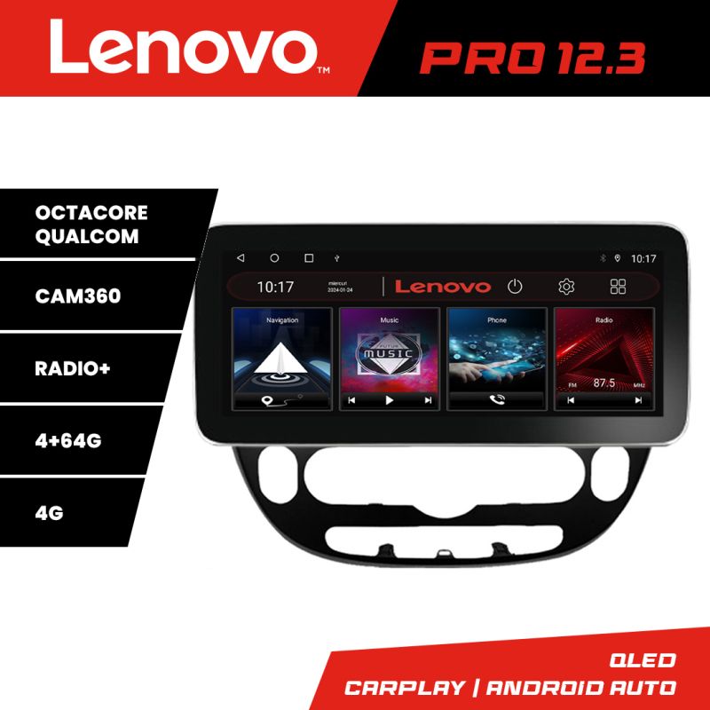 Navigatie Kia Soul 2014-2019 Lenovo PRO 4+64 12.3 inch qled android 4G DSP gps internet Kit-soul-2014