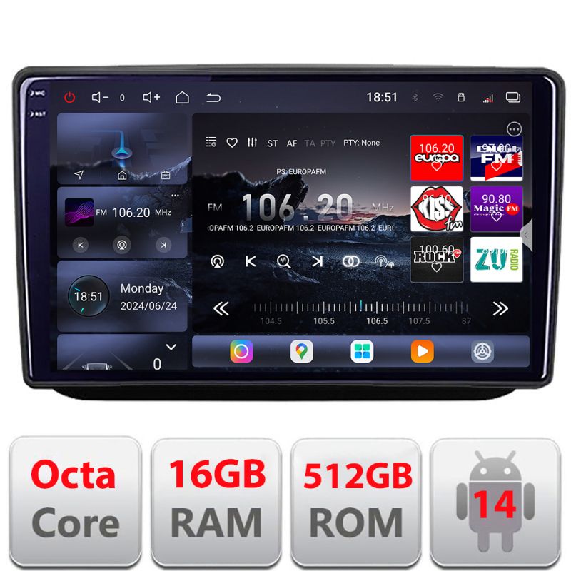 Navigatie Skoda Fabia 2 2009-2014 Android radio gps internet 8 core QLED 2K 16+512 360GB Edotec