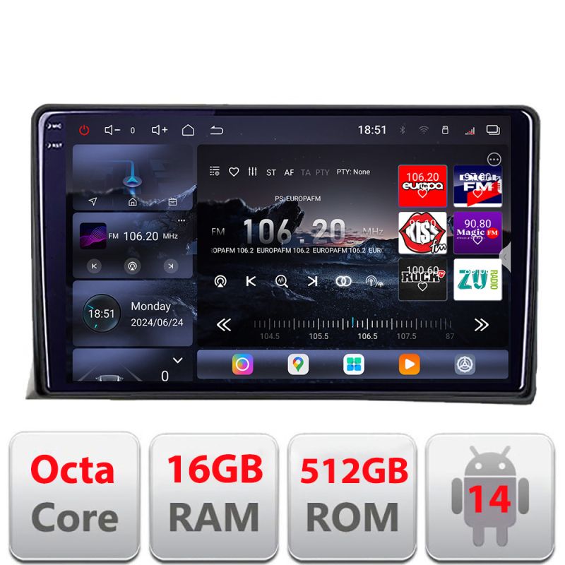 Navigatie vw multivan 2003-2015 Edotec Kit-MULTIVAN 8 core QLED 2K 16+512 360 Android Waze USB Navigatie Internet Youtube Radio