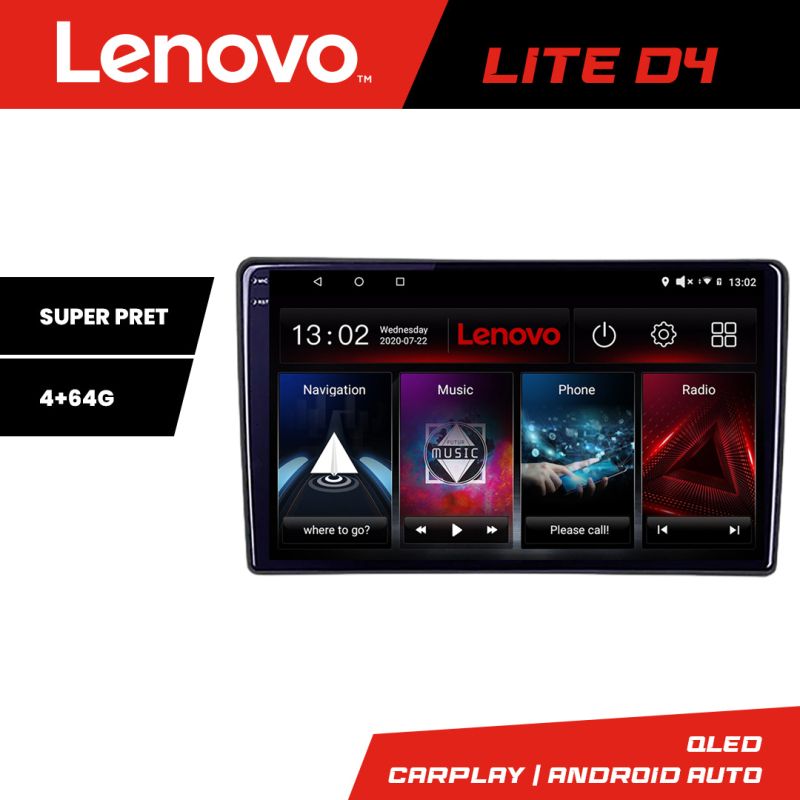 Navigatie Alfa Romeo Giulietta 2014-2020 Lenovo QLED 1K 4+64 WIFI 5Ghz carplay android auto Android kit-giulietta-facelift+EDT-LITE-D4-9-4+64