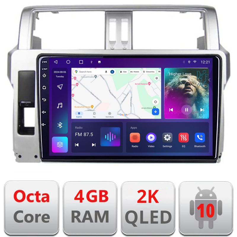 Navigatie Toyota Landcruiser J150 Prado 2014-2017 C-065 Android Octa Core Ecran 2K QLED GPS 4G 4+32GB 360 KIT-065+EDT-E410-2K