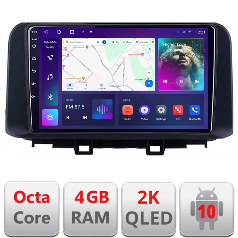 Navigatie HHyundai Kona C-1058 Android Octa Core Ecran 2K QLED GPS 4G 4+32GB 360 KIT-1058+EDT-E410-2K