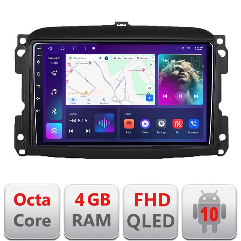 Navigatie Fiat 500 2015-2021 B-500new Android Ecran QLED octa core 4+64 carplay android auto KIT-500new+EDT-E310V3