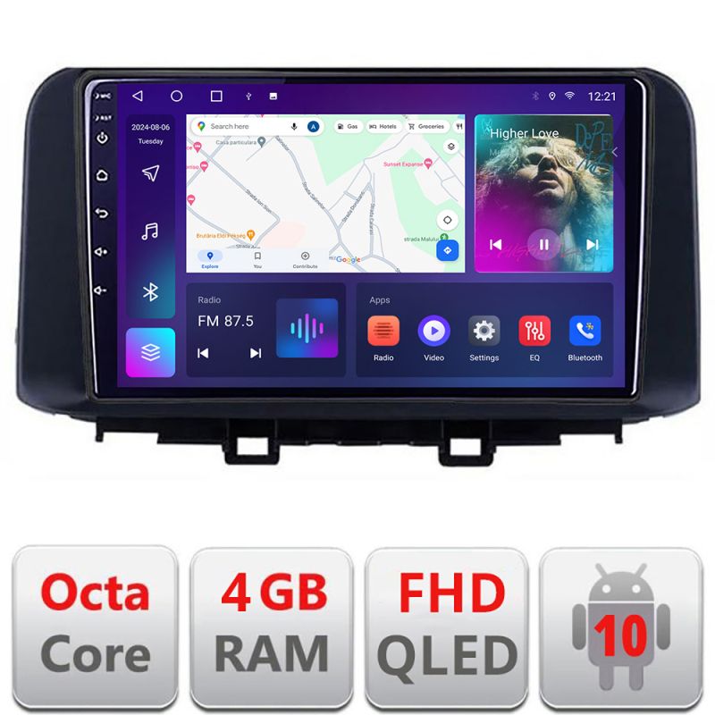 Navigatie HHyundai Kona B-1058 Android Ecran QLED octa core 4+64 carplay android auto KIT-1058+EDT-E310V3