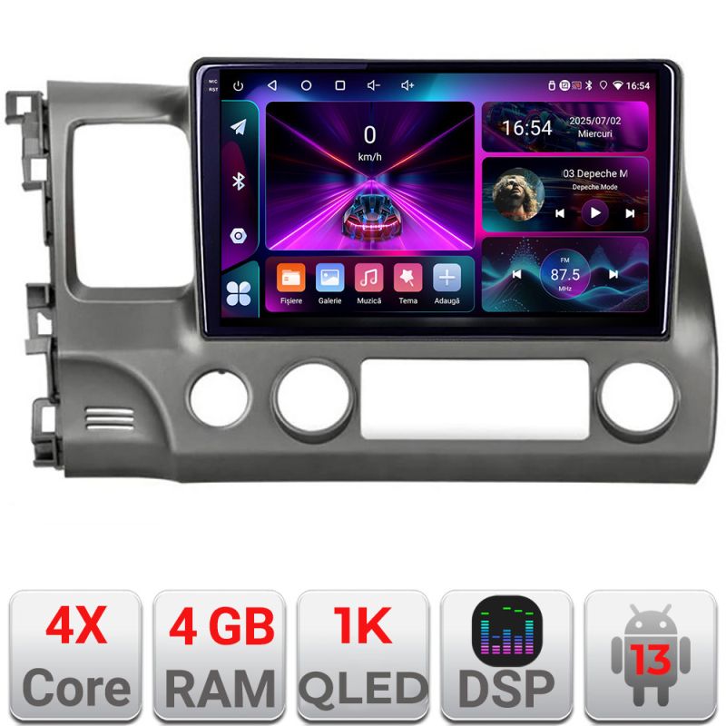 Navigatie Honda Civic Sedan A-044 4+64 InCell Display 1K Android Waze USB Navigatie Internet Youtube Radio