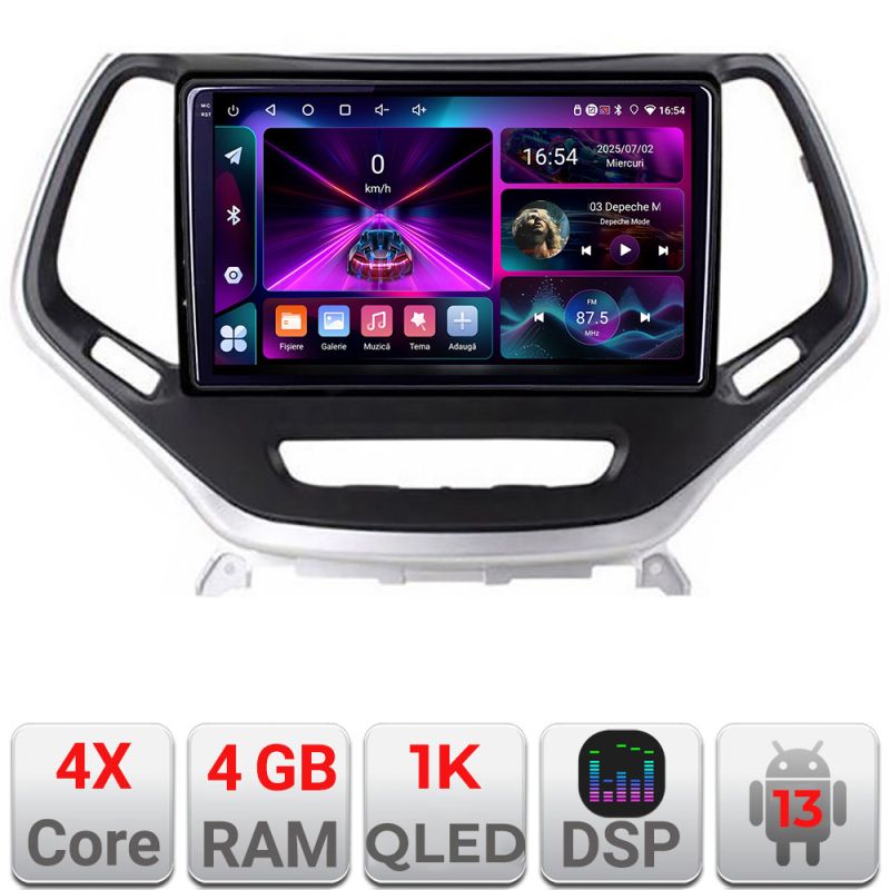 Navigatie Jeep Cherokee 2014-2019 A-248 4+64 InCell Display 1K Android Waze USB Navigatie Internet Youtube Radio