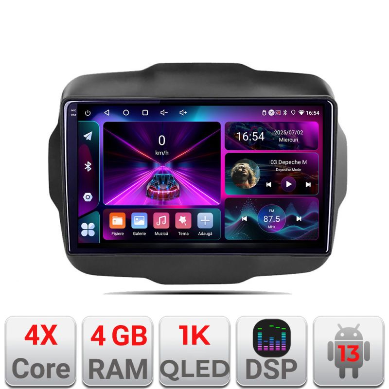 Navigatie Jeep Renegade 2015-2020 A-500 4+64 InCell Display 1K Android Waze USB Navigatie Internet Youtube Radio
