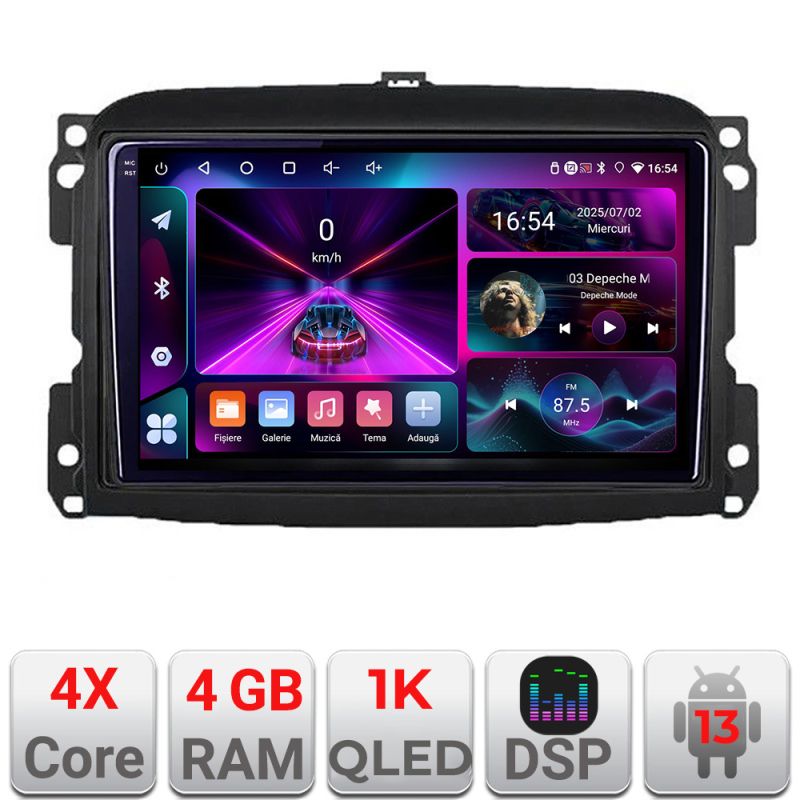 Navigatie Fiat 500 2015-2021 A-500new 4+64 InCell Display 1K Android Waze USB Navigatie Internet Youtube Radio