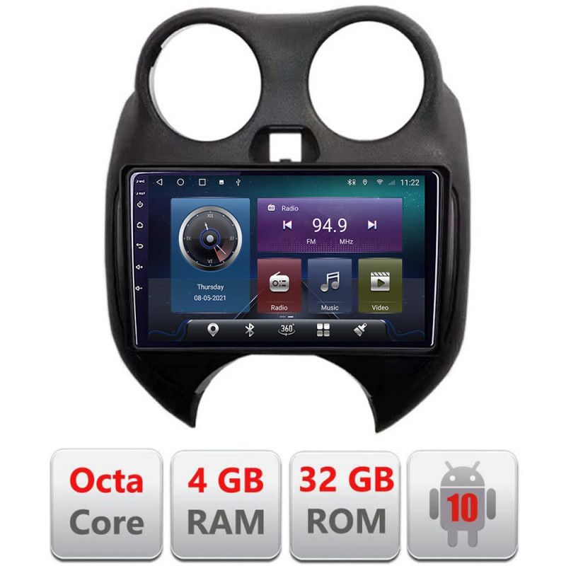 Navigatie Nissan Micra 2010-2014 Android radio gps internet Octa core 4+32 KIT-micra2010+EDT-E409