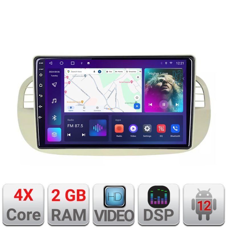 Navigatie Fiat 500 intre anii 2007-2015 Android radio gps internet 2+32 Kit-fiat500+EDT-E209