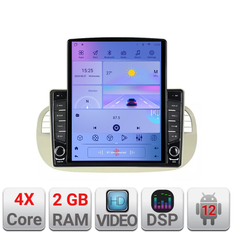 Navigatie Fiat 500 2007-2015 ecran tip TESLA 9.7