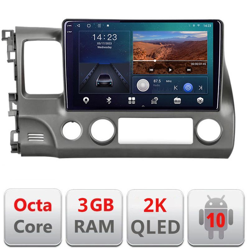 Navigatie Honda Civic Sedan B-044 Android Ecran 2K QLED octa core 3+32 carplay android auto KIT-044+EDT-E310V3-2K