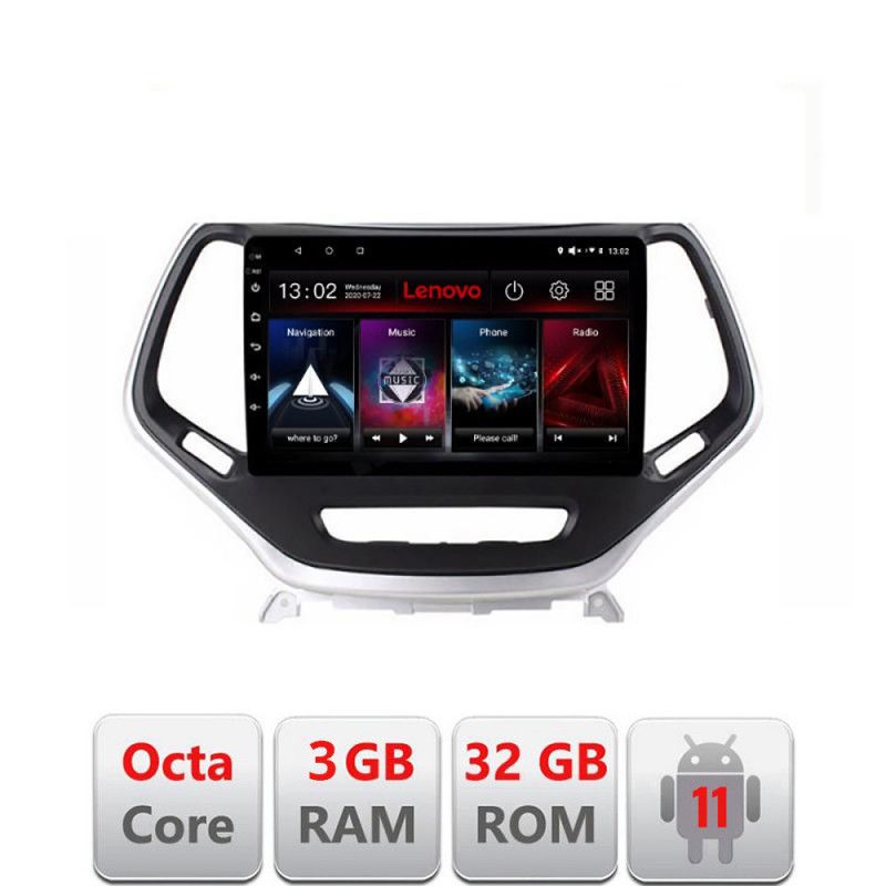 Navigatie Jeep Cherokee 2014-2019 D-248 Octa Core cu Android Radio Bluetooth Internet GPS WIFI DSP 3+32 GB 4G K LENOVO LITE