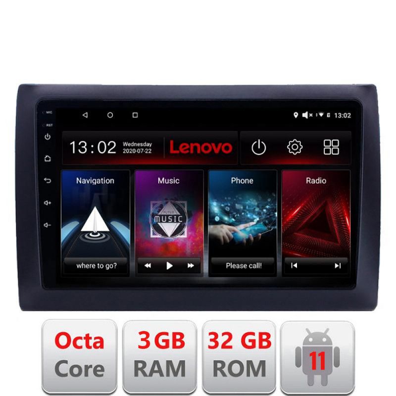 Navigatie Fiat Stilo D-STILO Octa Core cu Android Radio Bluetooth Internet GPS WIFI DSP 3+32 GB 4G KIT-stilo+ED LENOVO LITE