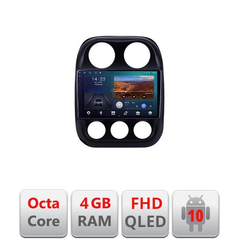 Navigatie jeep compass 2010-2016 b-2500 android ecran qled octa core 4+64 carplay android auto kit-2500+edt-e310v3