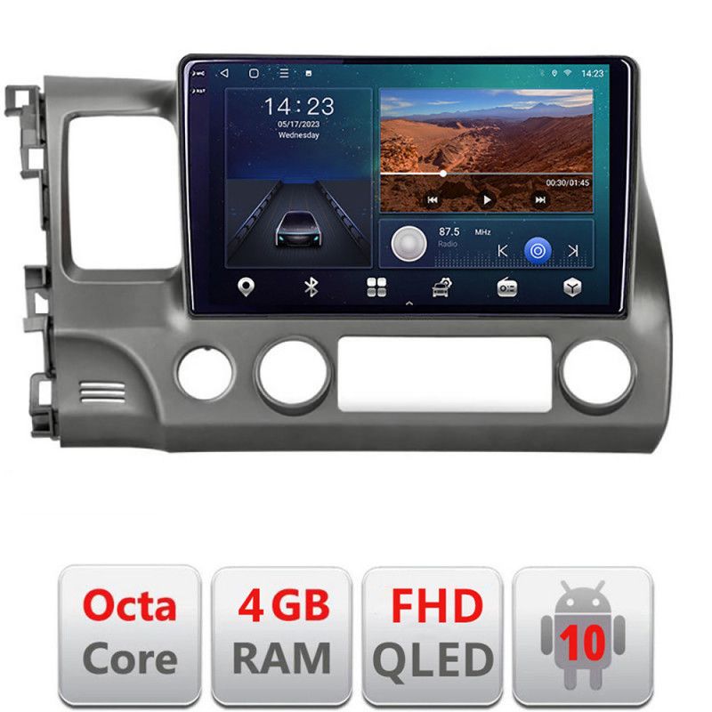 Navigatie honda civic sedan b-044 android ecran qled octa core 4+64 carplay android auto kit-044+edt-e310v3