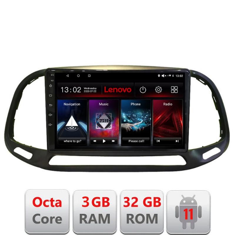 Navigatie Fiat Doblo 2015-2018 D-DOBLO15 Octa Core cu Android Radio Bluetooth Internet GPS WIFI DSP 3+32 GB 4G LENOVO LITE