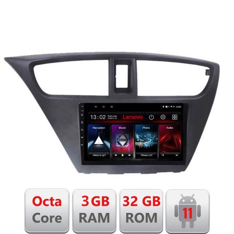 Navigatie Honda Civic 2012-2016 D-CIVIC Octa Core cu Android Radio Bluetooth Internet GPS WIFI DSP 3+32 GB 4G K LENOVO LITE