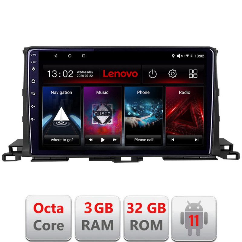 Navigatie Toyota Highlander 2013-2018 Android radio gps internet Octa Core 3+32 KIT-highlander13+EDT-E510 LENOVO LITE