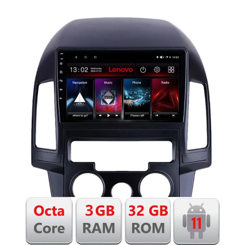 Navigatie HHyundai I30 2009-2012 clima manuala Octa Core cu Android Radio Bluetooth Internet GPS WIFI 3+32GB LENOVO LITE