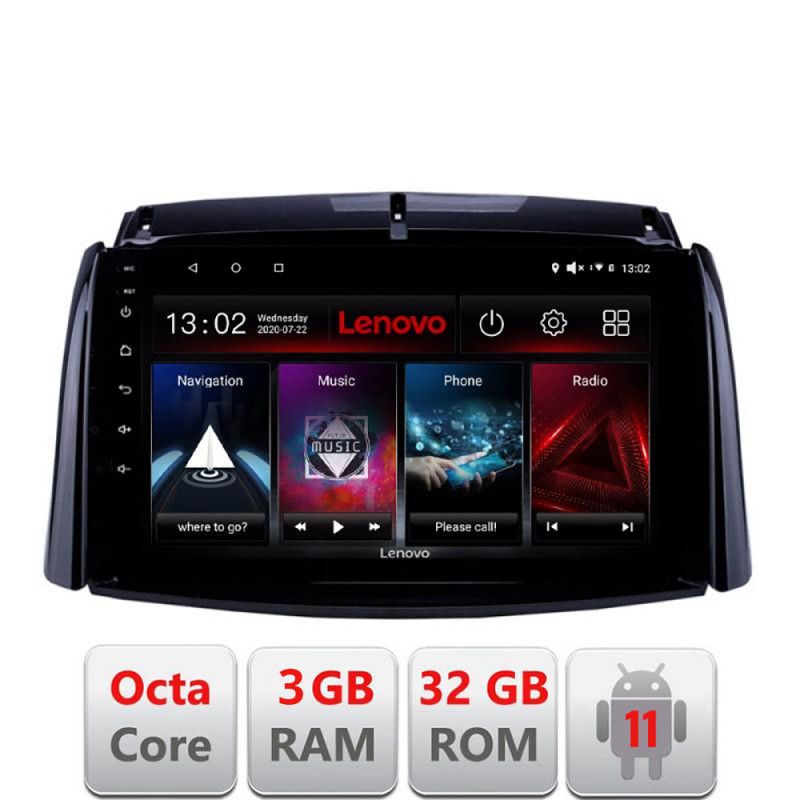 Navigatie Renault Koleos 2009-2016 D-KOLEOS Octa Core cu Android Radio Bluetooth Internet GPS WIFI DSP 3+32 GB LENOVO LITE
