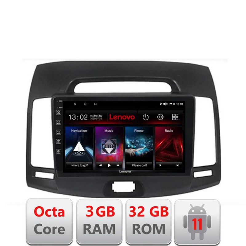 Navigatie HHyundai Elantra 2009 D-2009 Octa Core cu Android Radio Bluetooth Internet GPS WIFI DSP 3+32 GB 4G KI LENOVO LITE