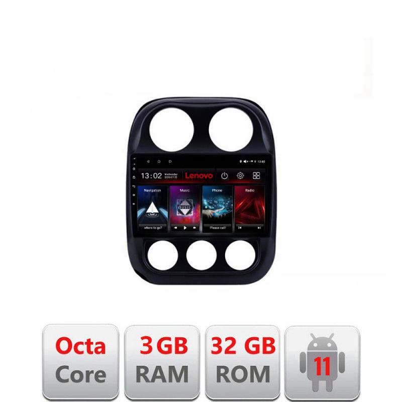 Navigatie Jeep Compass 2010-2016 D-2500 Octa Core cu Android Radio Bluetooth Internet GPS WIFI DSP 3+32 GB 4G K LENOVO LITE