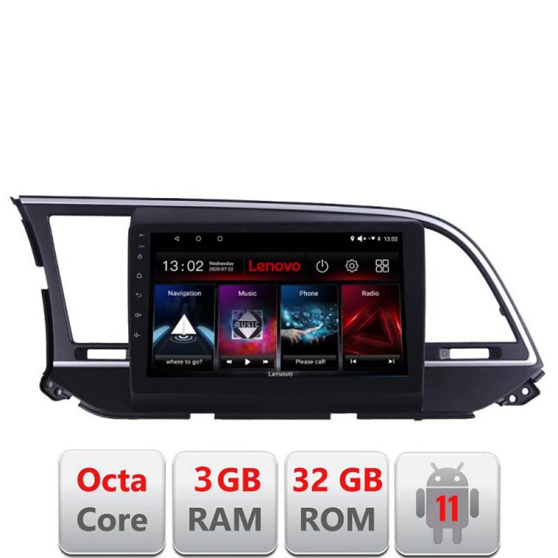 Navigatie HHyundai Elantra 2015-2018 D-581 Octa Core cu Android Radio Bluetooth Internet GPS WIFI DSP 3+32 GB 4G LENOVO LITE