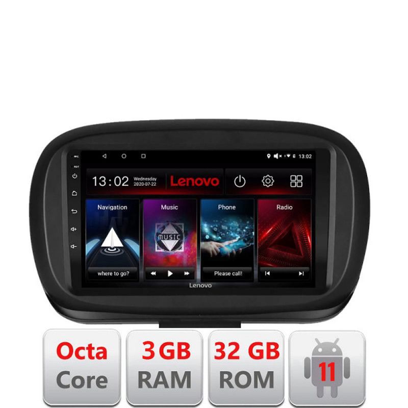 Navigatie Fiat 500 2014- D-539 Octa Core cu Android Radio Bluetooth Internet GPS WIFI DSP 3+32 GB 4G KIT-539+ED LENOVO LITE