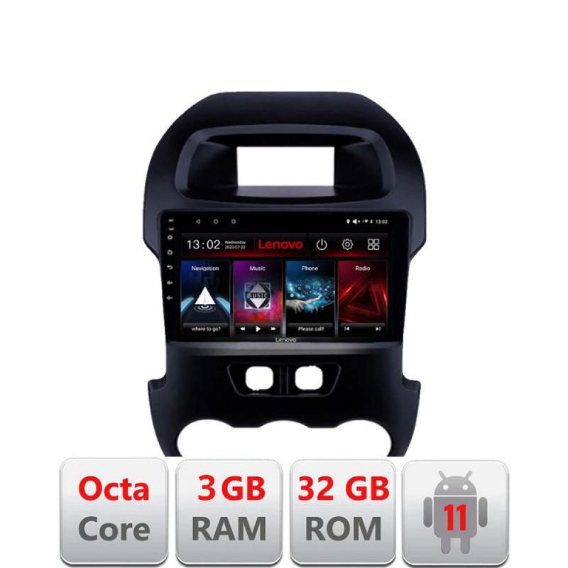 Navigatie Ford Ranger 2011-2015 D-245 Octa Core cu Android Radio Bluetooth Internet GPS WIFI DSP 3+32 GB 4G KI LENOVO LITE