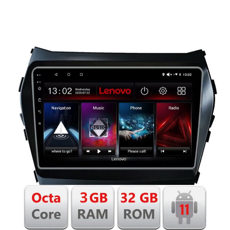Navigatie HHyundai Santa Fe IX45 D-209 Octa Core cu Android Radio Bluetooth Internet GPS WIFI DSP 3+32 GB 4G KIT LENOVO LITE