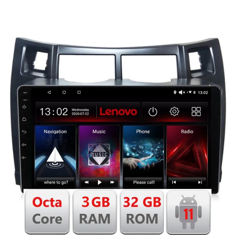 Navigatie Toyota Yaris 2008-2011 D-YARIS08 Octa Core cu Android Radio Bluetooth Internet GPS WIFI DSP 3+32 GB 4 LENOVO LITE
