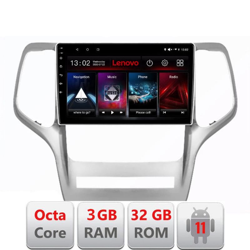 Navigatie Jeep Grand Cherokee 2011-2013 D-GRCHE Octa Core cu Android Radio Bluetooth Internet GPS WIFI DSP 3+32 LENOVO LITE