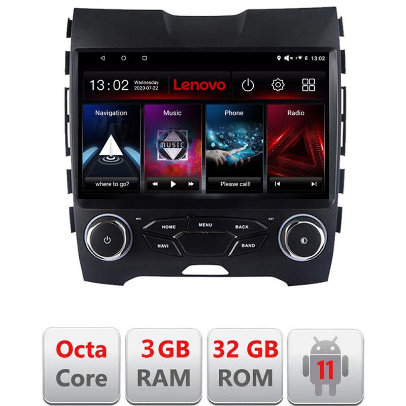 Navigatie Ford Edge 2015-2021 midline Octa Core cu Android Radio Bluetooth Internet GPS WIFI DSP 3+32 GB 4G kit LENOVO LITE