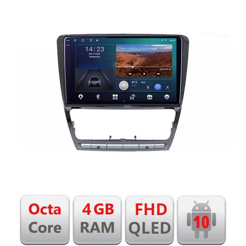 Navigatie skoda octavia 2 2005-2013 b-005 android ecran qled octa core 4+64 carplay android auto kit-005+edt-e310v3