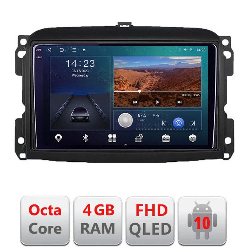 Navigatie fiat 500 2015-2021 b-500new android ecran qled octa core 4+64 carplay android auto kit-500new+edt-e310v3