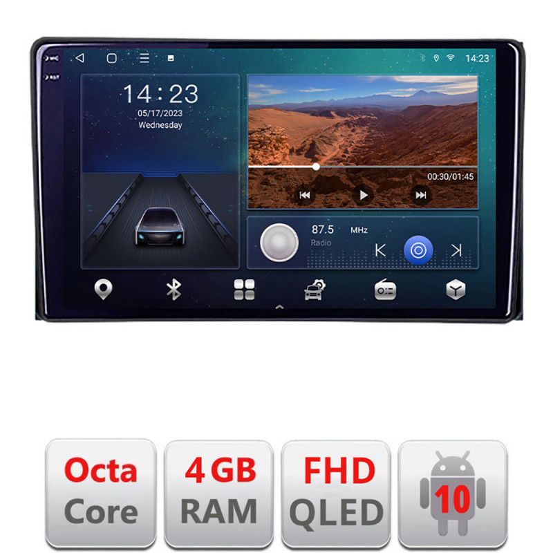Navigatie toyota auris 2007-2013 b-auris-2013 android ecran qled octa core 4+64 carplay android auto kit-auris-2013+edt-e310v3