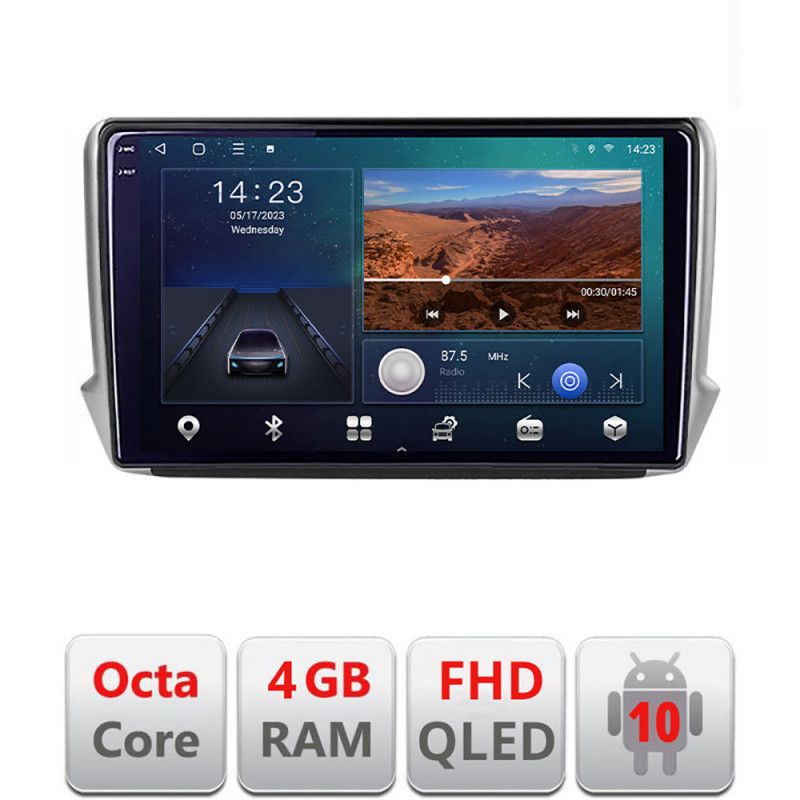 Navigatie peugeot 208/2008 b-psa android ecran qled octa core 4+64 carplay android auto kit-psa+edt-e310v3