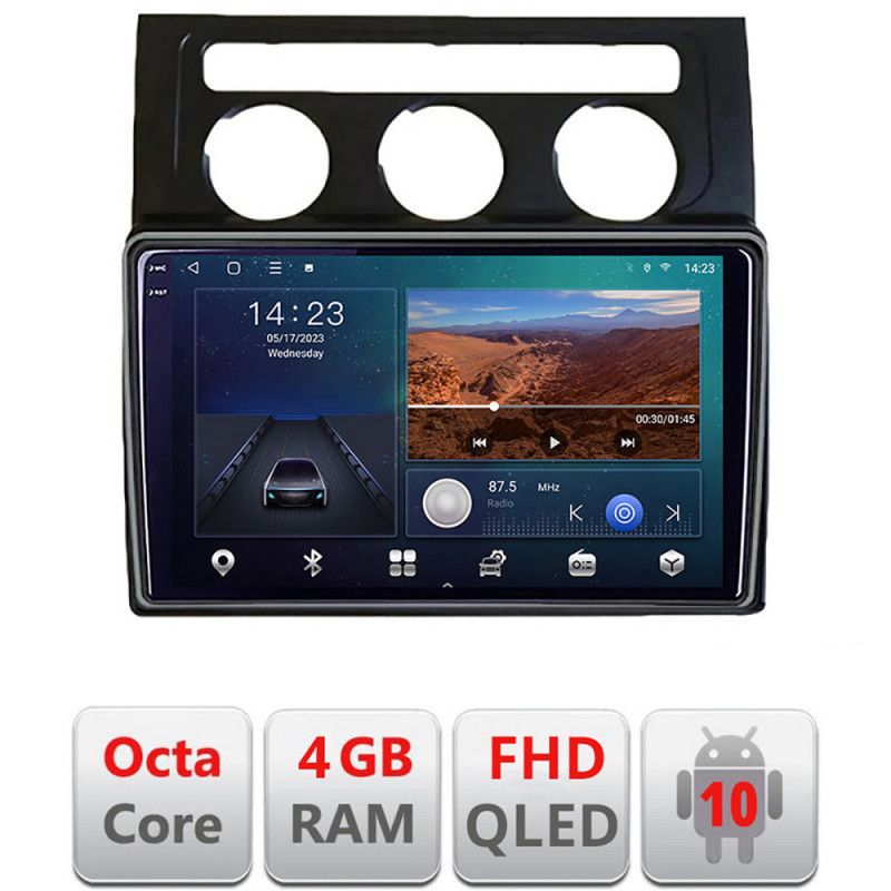 Navigatie vw touran 2003-2009 clima automata b-touran2 android ecran qled octa core 4+64 carplay android auto kit-touran2+edt-e310v3
